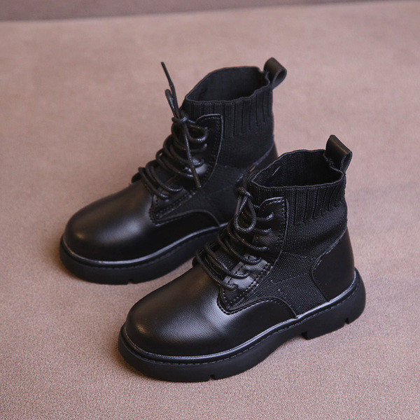 Casual παιδικές έκο δερμάτινες μπότες με κορδόνια και επίπεδη σόλα