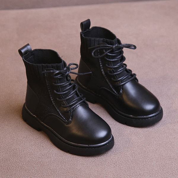 Casual παιδικές έκο δερμάτινες μπότες με κορδόνια και επίπεδη σόλα