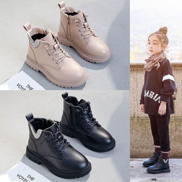 Παιδικές μπότες για κορίτσια από οικολογικό δέρμα με επίπεδη σόλα και κορδόνια