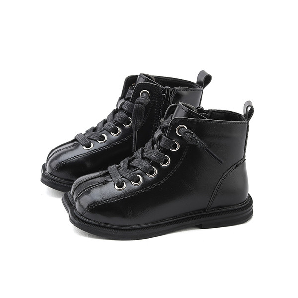 Casual παιδικές δερμάτινες μπότες με επίπεδη σόλα και κορδόνια