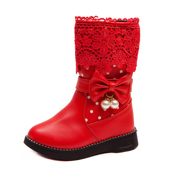 Μοντέρνες παιδικές μπότες για κορίτσια με δαντέλα και κορδέλα