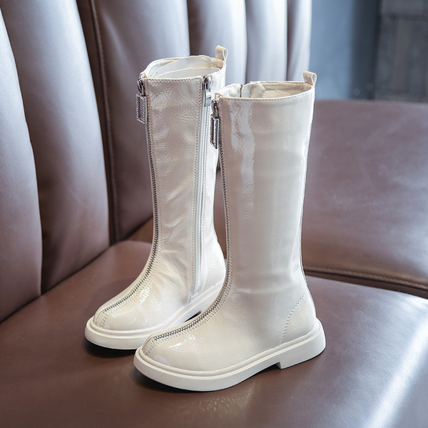 Παιδικές έκο δερμάτινες μπότες για κορίτσια με επίπεδη σόλα και φερμουάρ