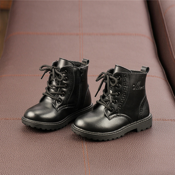 Παιδικές έκο δερμάτινες μπότες με κορδόνια και φερμουάρ για κορίτσια