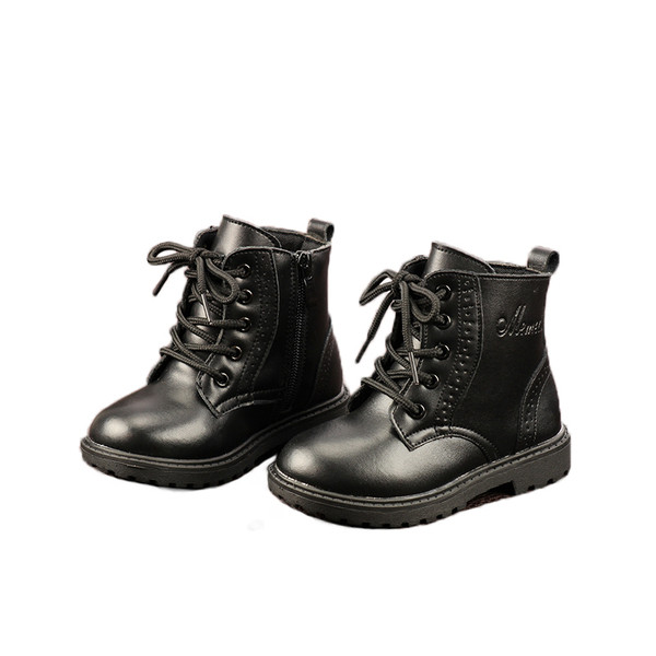 Παιδικές έκο δερμάτινες μπότες με κορδόνια και φερμουάρ για κορίτσια