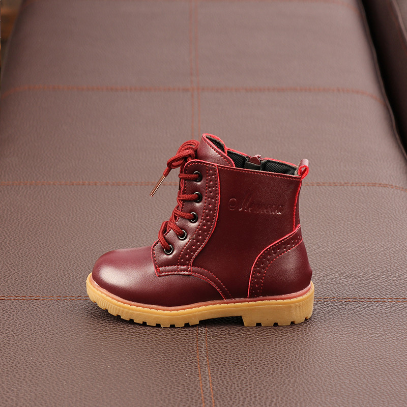 Παιδικές έκο δερμάτινες μπότες με κορδόνια και φερμουάρ για κορίτσια