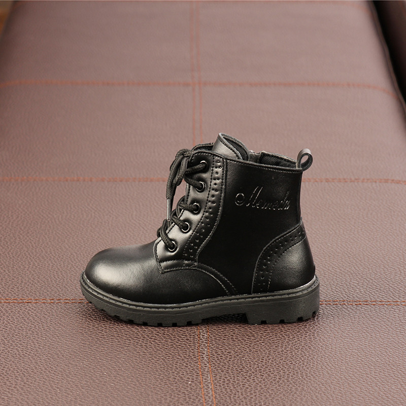 Παιδικές έκο δερμάτινες μπότες με κορδόνια και φερμουάρ για κορίτσια