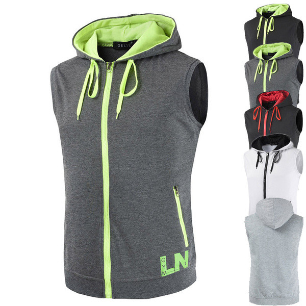 Ανδρικό casual γιλέκο με φερμουάρ και κουκούλα