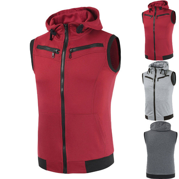 Ανδρικό casual γιλέκο με κουκούλα και κορδόνια