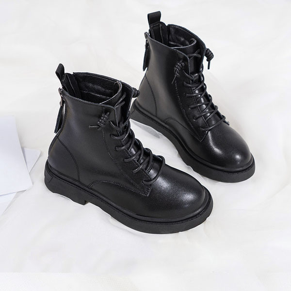 Έκο δερμάτινες παιδικές μπότες με φερμουάρ και κορδόνια για κορίτσια