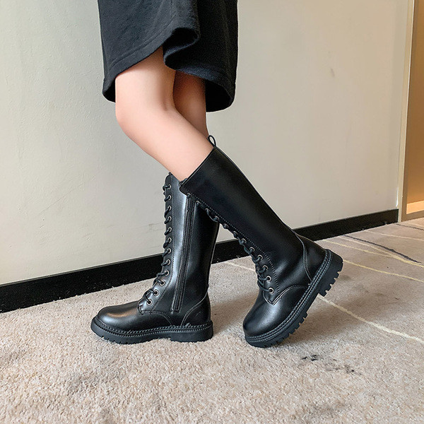 Juodi vaikiški batai su raišteliais ir užtrauktuku mergaitėms