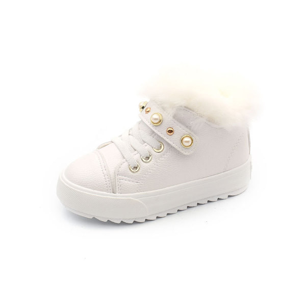 Παιδικές μπότες με γούνα και επίπεδη σόλα - για κορίτσια