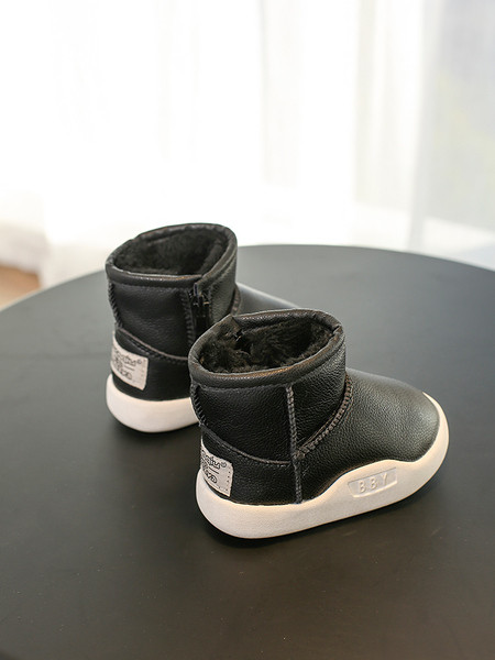 Παιδικές μπότες από οικολογικό δέρμα με επίπεδη σόλα - μαύρο χρώμα
