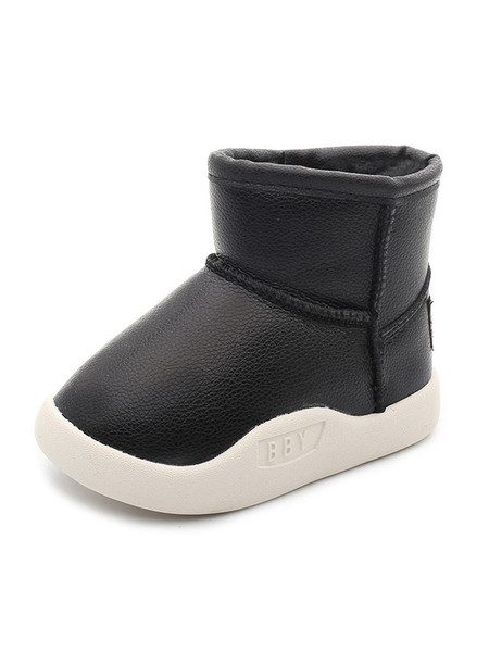 Παιδικές μπότες από οικολογικό δέρμα με επίπεδη σόλα - μαύρο χρώμα