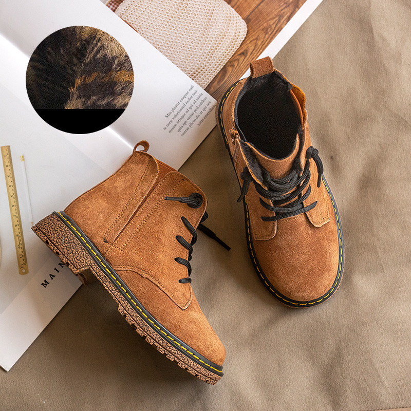 Παιδικό μπότες σουέτ unisex με φερμουάρ και κορδόνια