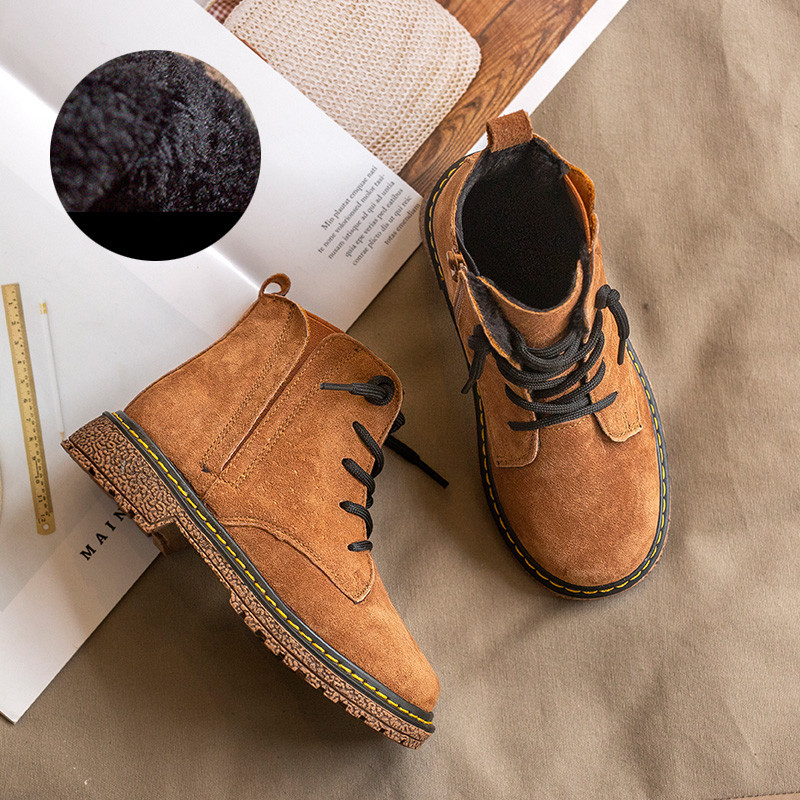 Παιδικό μπότες σουέτ unisex με φερμουάρ και κορδόνια