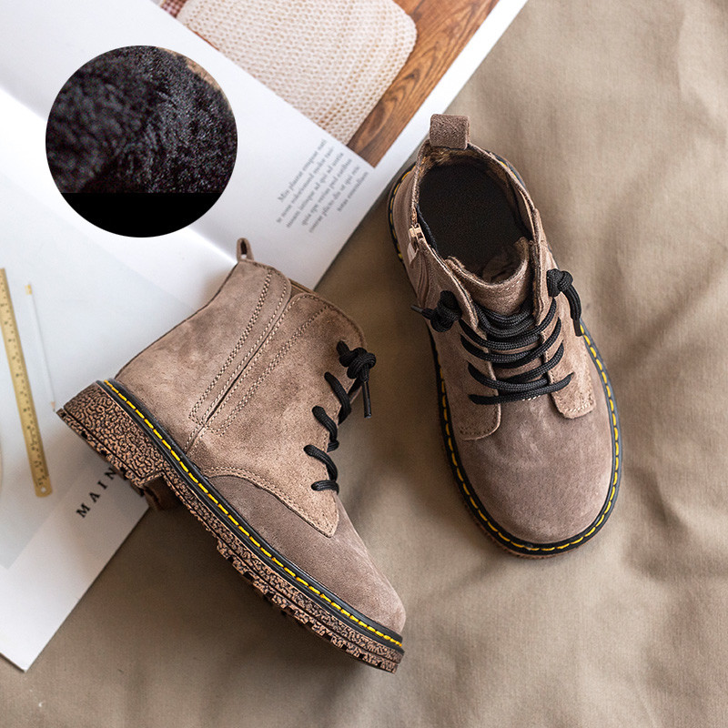 Παιδικό μπότες σουέτ unisex με φερμουάρ και κορδόνια