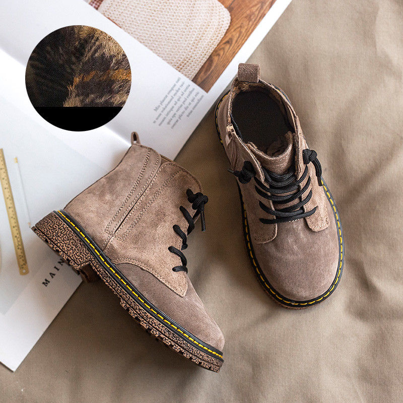 Παιδικό μπότες σουέτ unisex με φερμουάρ και κορδόνια