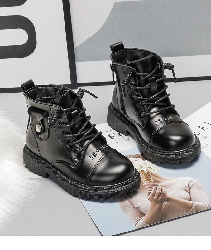 Παιδικές έκο δερμάτινες μπότες για κορίτσια με επίπεδη σόλα και κορδόνια