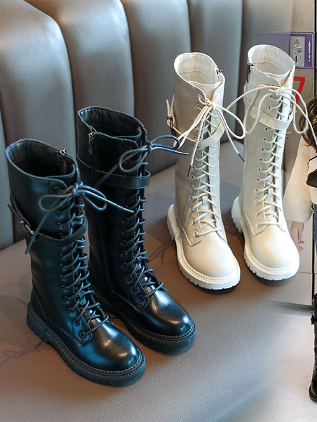 Μοντέρνες παιδικές μπότες από οικολογικό δέρμα με κορδόνια για κορίτσια