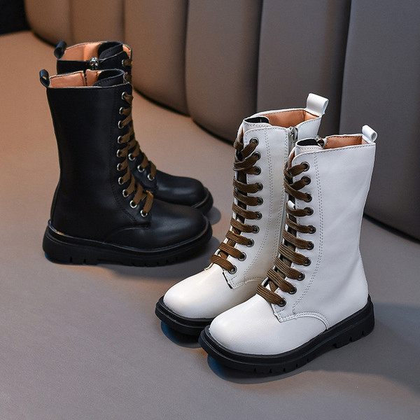 Νέο μοντέλο παιδικές έκο δερμάτινες μπότες  με κορδόνια - για κορίτσια