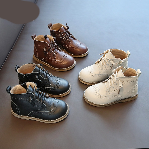 Παιδικές μπότες από οικολογικό δέρμα με κορδόνια και επίπεδη σόλα - κατάλληλες για κορίτσια και αγόρια