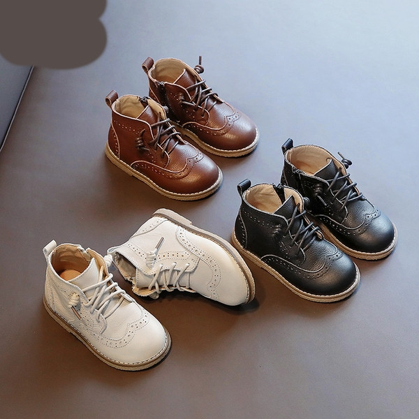 Παιδικές μπότες από οικολογικό δέρμα με κορδόνια και επίπεδη σόλα - κατάλληλες για κορίτσια και αγόρια