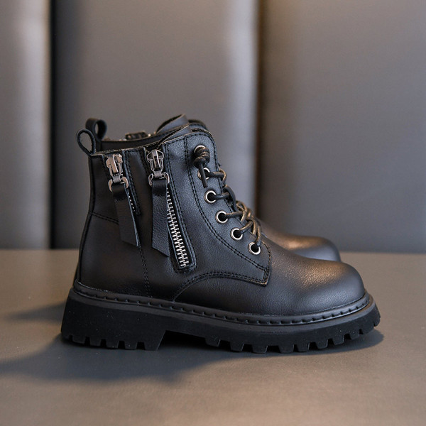 Παιδικές μπότες με κορδόνια και φερμουάρ - οικολογικό δέρμα