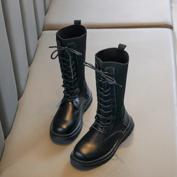 Παιδικές μπότες από οικολογικό δέρμα και υφάσματα σε μαύρο χρώμα για κορίτσια