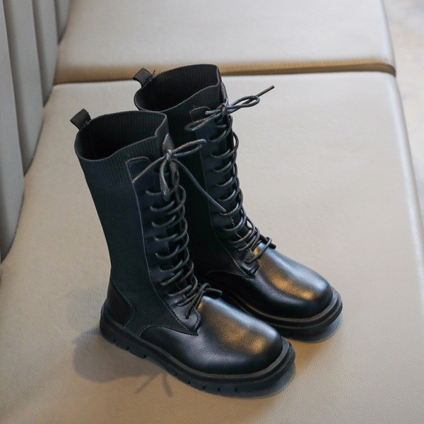 Παιδικές μπότες από οικολογικό δέρμα και υφάσματα σε μαύρο χρώμα για κορίτσια