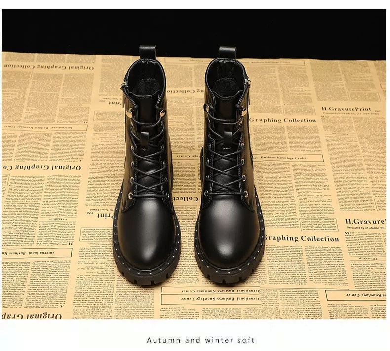 Παιδικές μαύρες μπότες από οικολογικό δέρμα με κορδόνια και επίπεδη σόλα