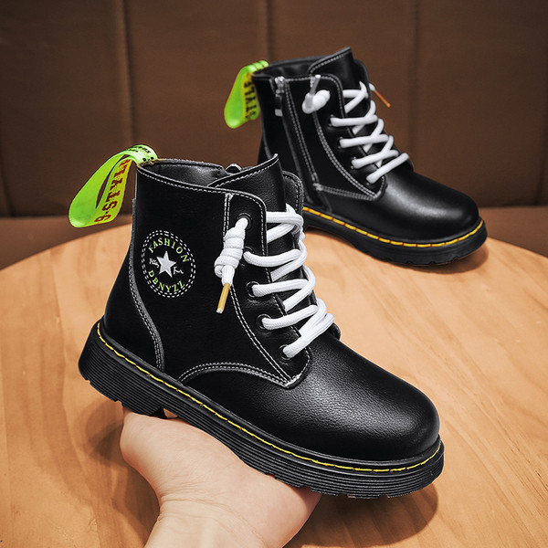 Casual μπότες για κορίτσια από οικολογικό δέρμα με επίπεδη σόλα και κορδόνια