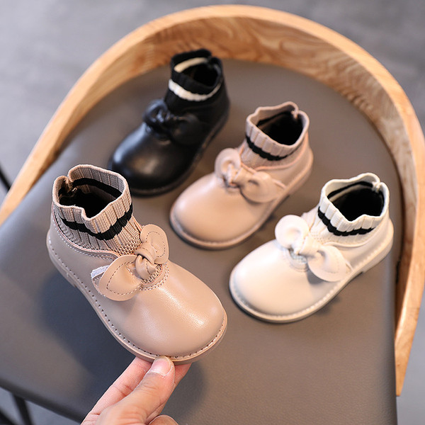 Παιδικές μπότες για κορίτσια από οικολογικό δέρμα και υφάσματα με κορδέλα