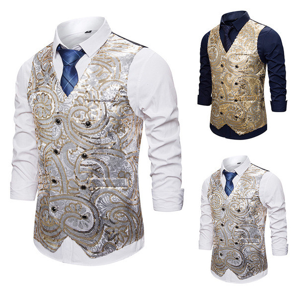 Κομψό ανδρικό γιλέκο με κέντημα και ντεκολτέ 