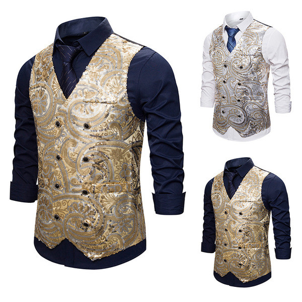 Κομψό ανδρικό γιλέκο με κέντημα και ντεκολτέ 