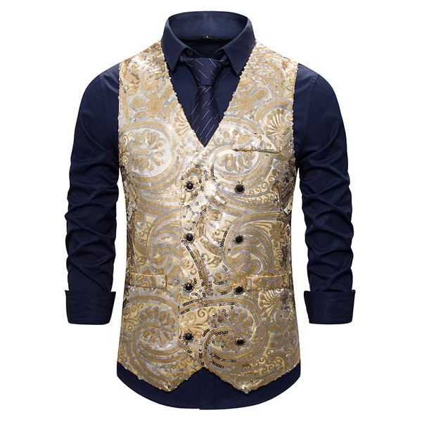 Κομψό ανδρικό γιλέκο με κέντημα και ντεκολτέ 