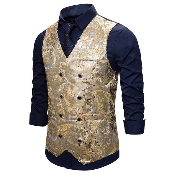 Κομψό ανδρικό γιλέκο με κέντημα και ντεκολτέ 