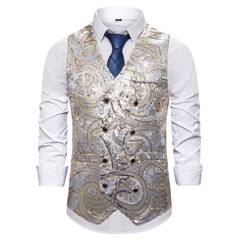 Κομψό ανδρικό γιλέκο με κέντημα και ντεκολτέ 