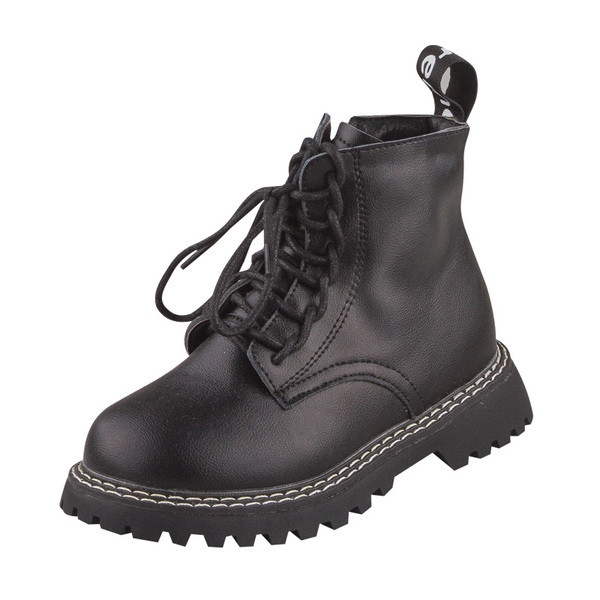 Παιδικές  έκο δερμάτινες μπότες με κορδόνια και επίπεδη σόλα σε λευκό και μαύρο χρώμα  για κορίτσια