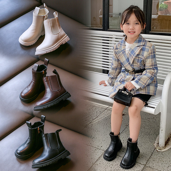 Έκο δερμάτινες παιδικές μπότες με επίπεδη σόλα - για κορίτσια