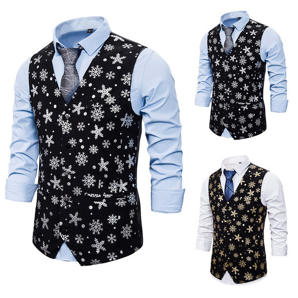 Modern férfi mellény mintával és V-nyakkal