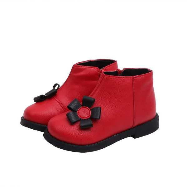 Gyerekcsizma műbőr virággal és cipzárral