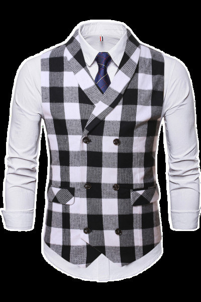 Modern kockás férfi mellény V-nyakkal