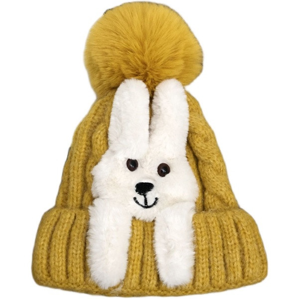 Modern női sapka plüss nyúllal és pehellyel