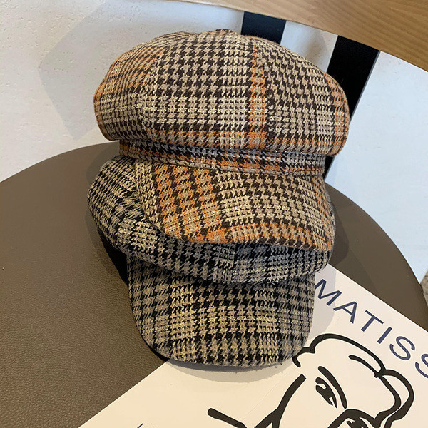 Kockás női sapka típusú barett-retro stílusban