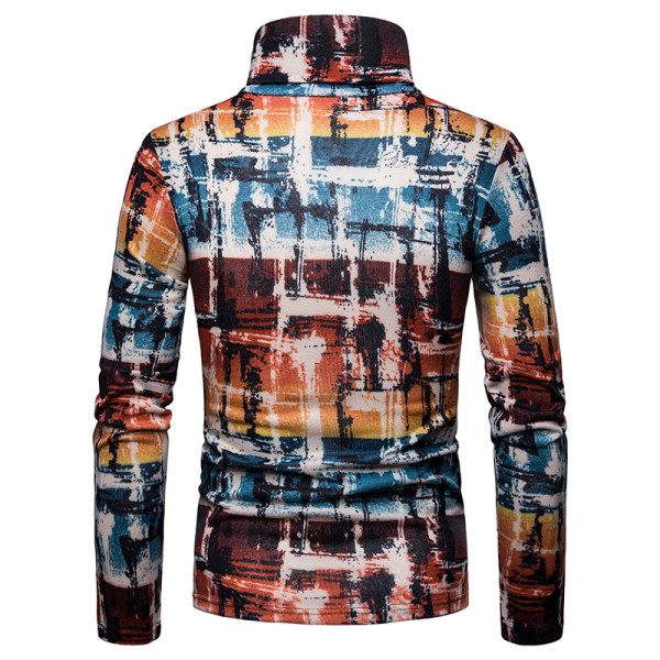 Férfi topikus pulóverre szabott modell magas gallérral