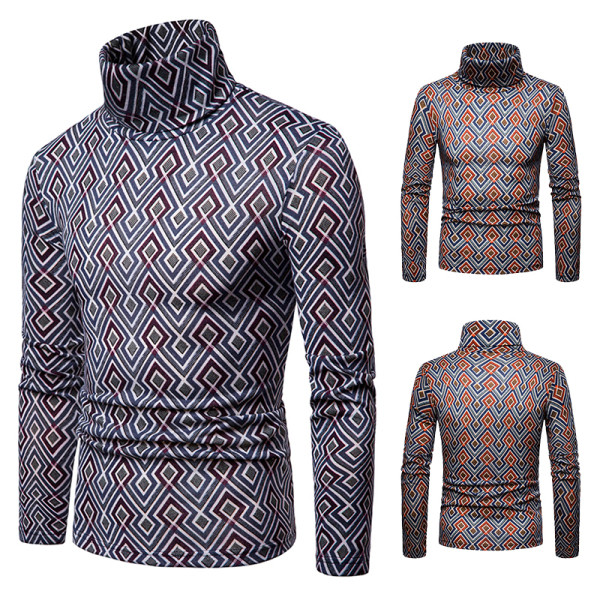 Aktuális férfi pulóver mintás, magas gallérral