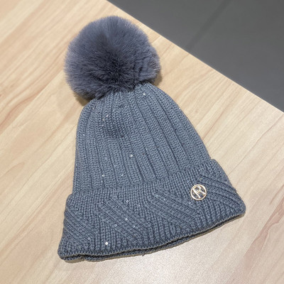 Palarie de iarna dama cu puf si pietre