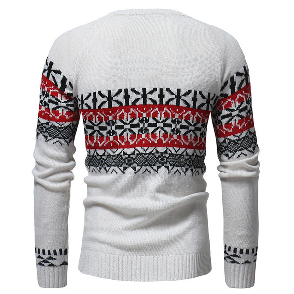 Aktuális férfi pulóver mintával és ovális nyakkivágással