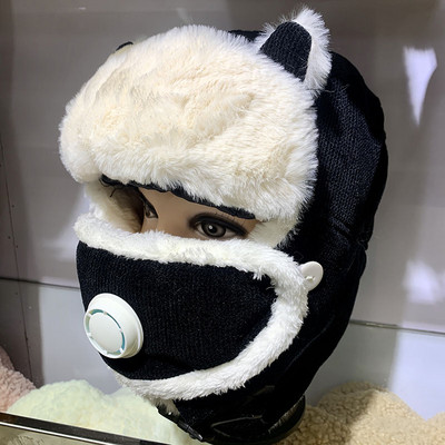 Νέο χειμερινό γυναικείο καπέλο με μάσκα και γούνα
