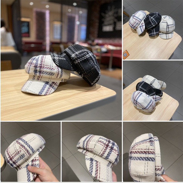 Gyapjú női kockás sapka napellenzővel